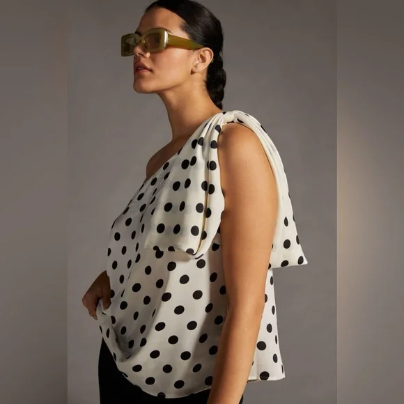 NWOT Anthropologie Sachin & Babi Polka Dot One-Shoulder Blouse // Size 2X - Picture 1 of 4